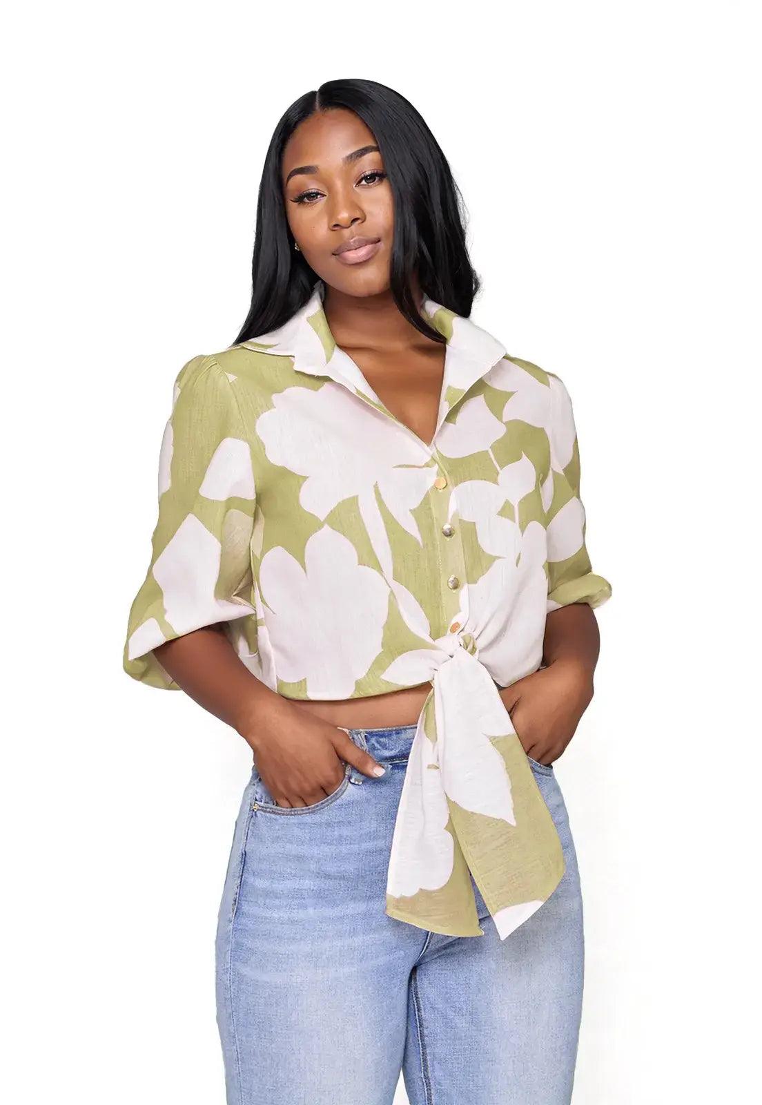 Camisa Crop Floral Manga 3/4 con botones - Giive
