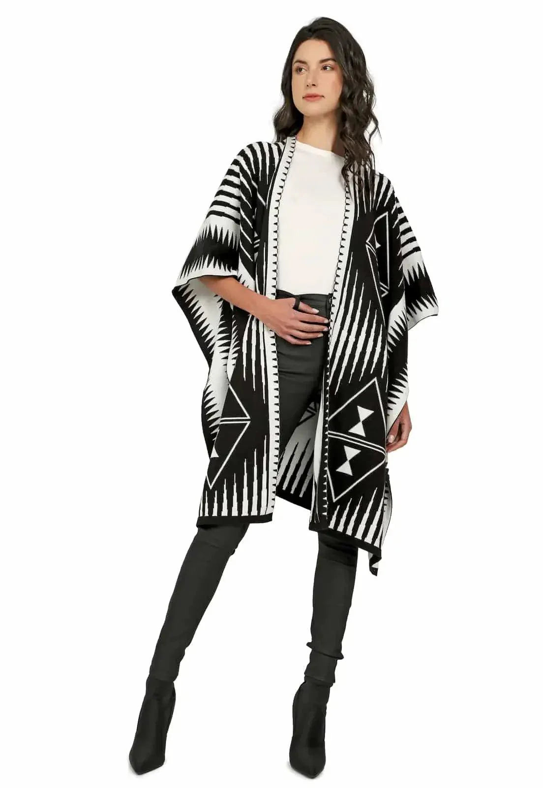 Ruana Larga Etnica 2 Colores Doble Faz - Giive