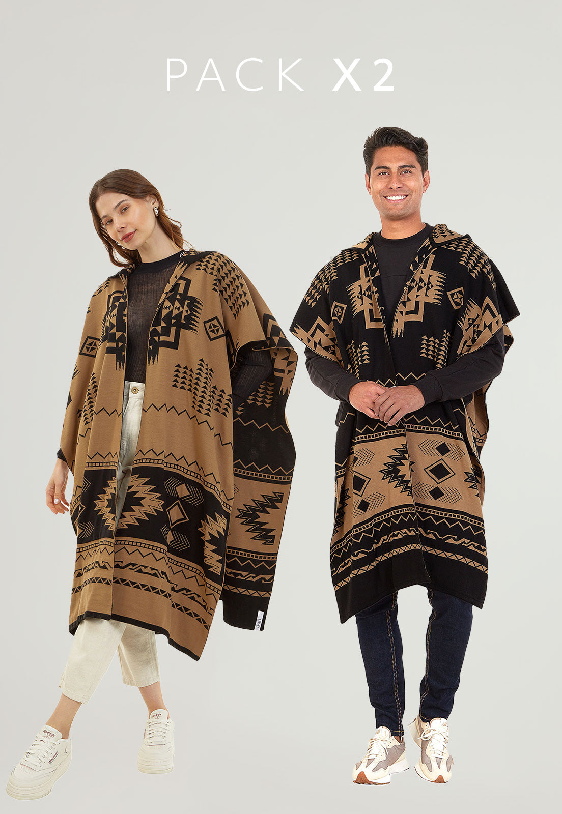 Pack x2 - Ruana Artesanal Capota Pirámides - Giive