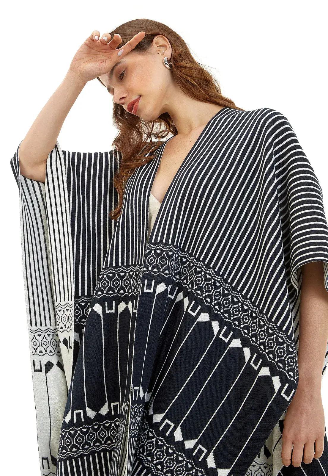 Ruana Rayas Étnica Doble Faz - Giive