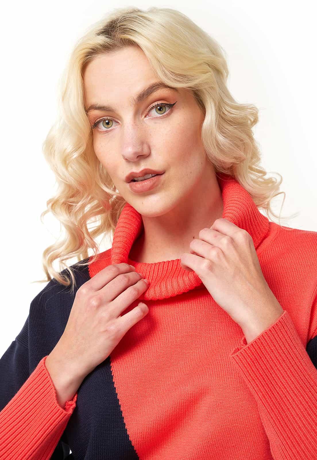 Saco intarsia diagonal cuello tortuga - Giive Giive