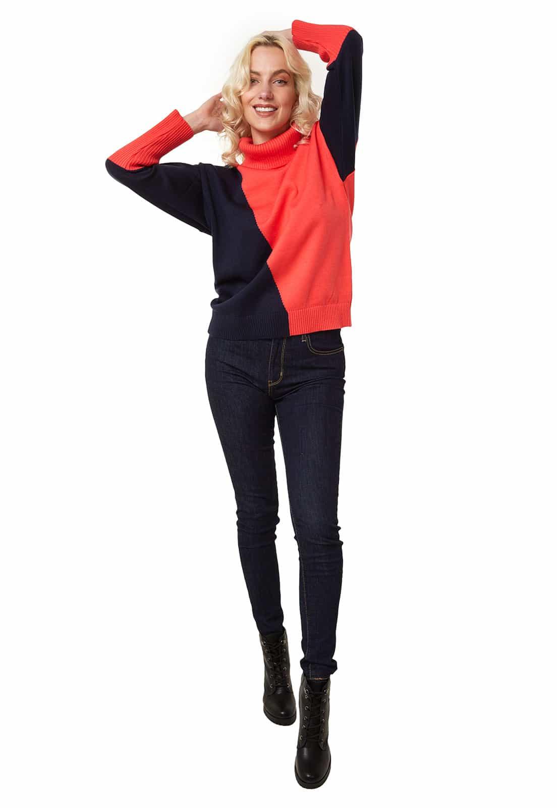 Saco intarsia diagonal cuello tortuga - Giive Giive