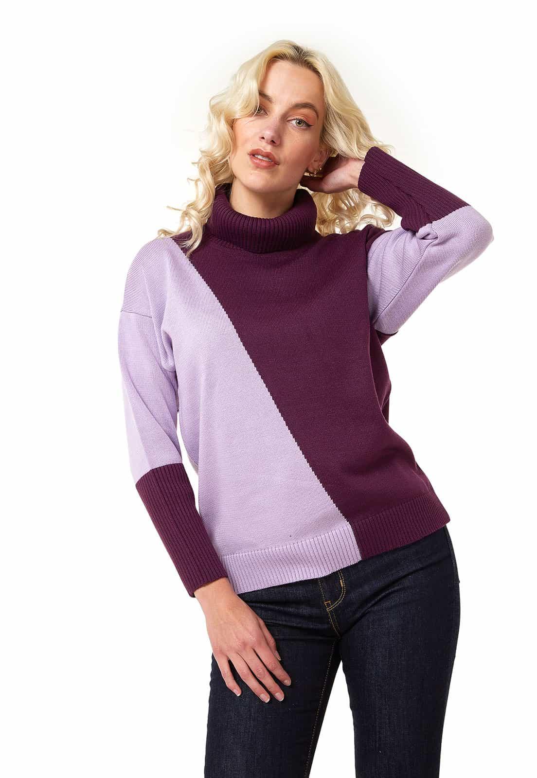 Saco intarsia diagonal cuello tortuga - Giive Giive