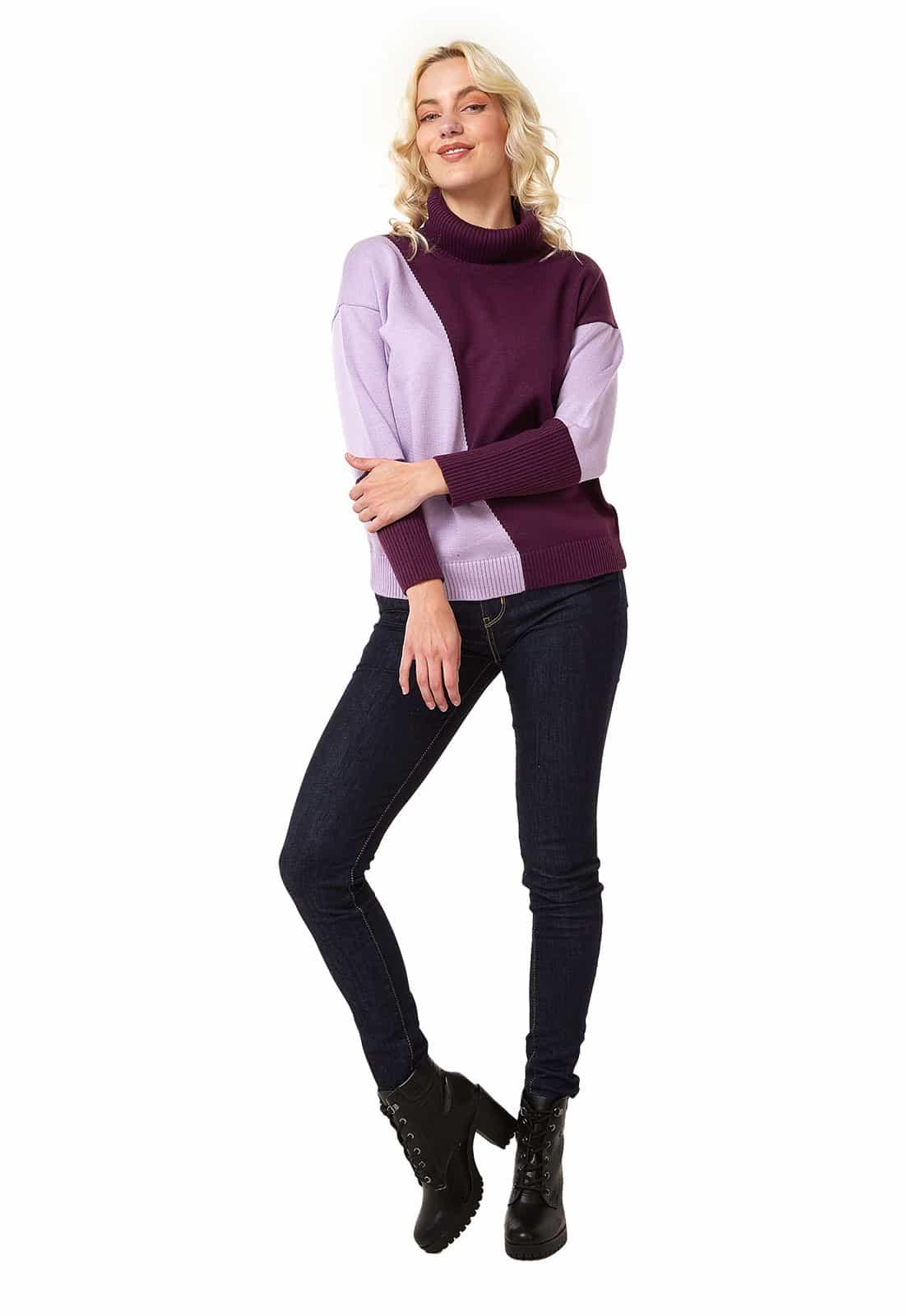 Saco intarsia diagonal cuello tortuga - Giive Giive