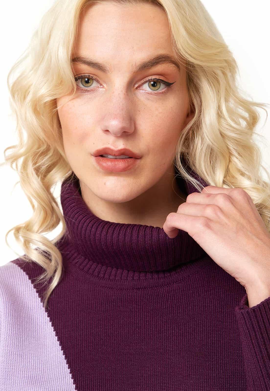 Saco intarsia diagonal cuello tortuga - Giive Giive