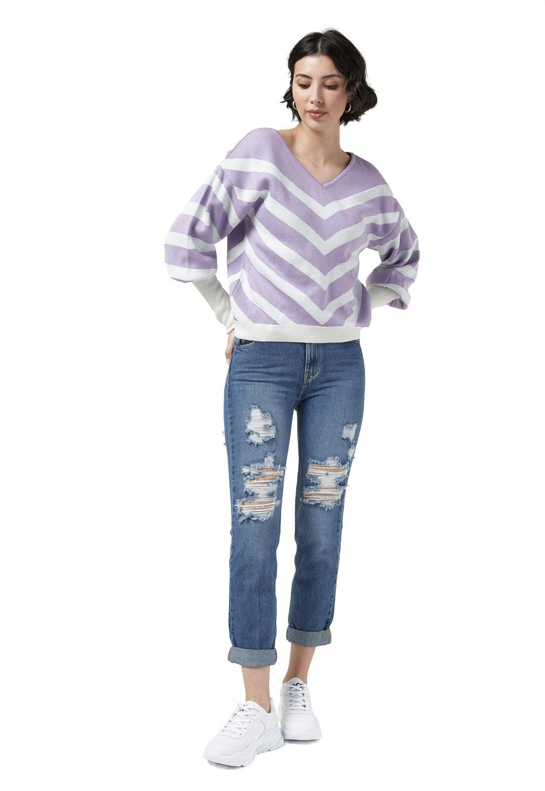 Buzo Jacquard Rayas Diagonales Cuello V - Giive Giive