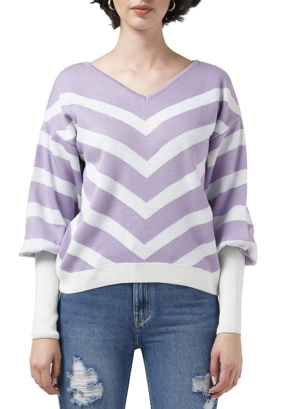 Buzo Jacquard Rayas Diagonales Cuello V - Giive Giive