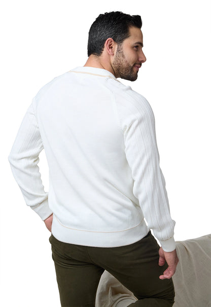Camisa tipo polo para hombre, manga larga, estilo juvenil y clásico, color gris claro, con diseño acanalado y ribete en puños.