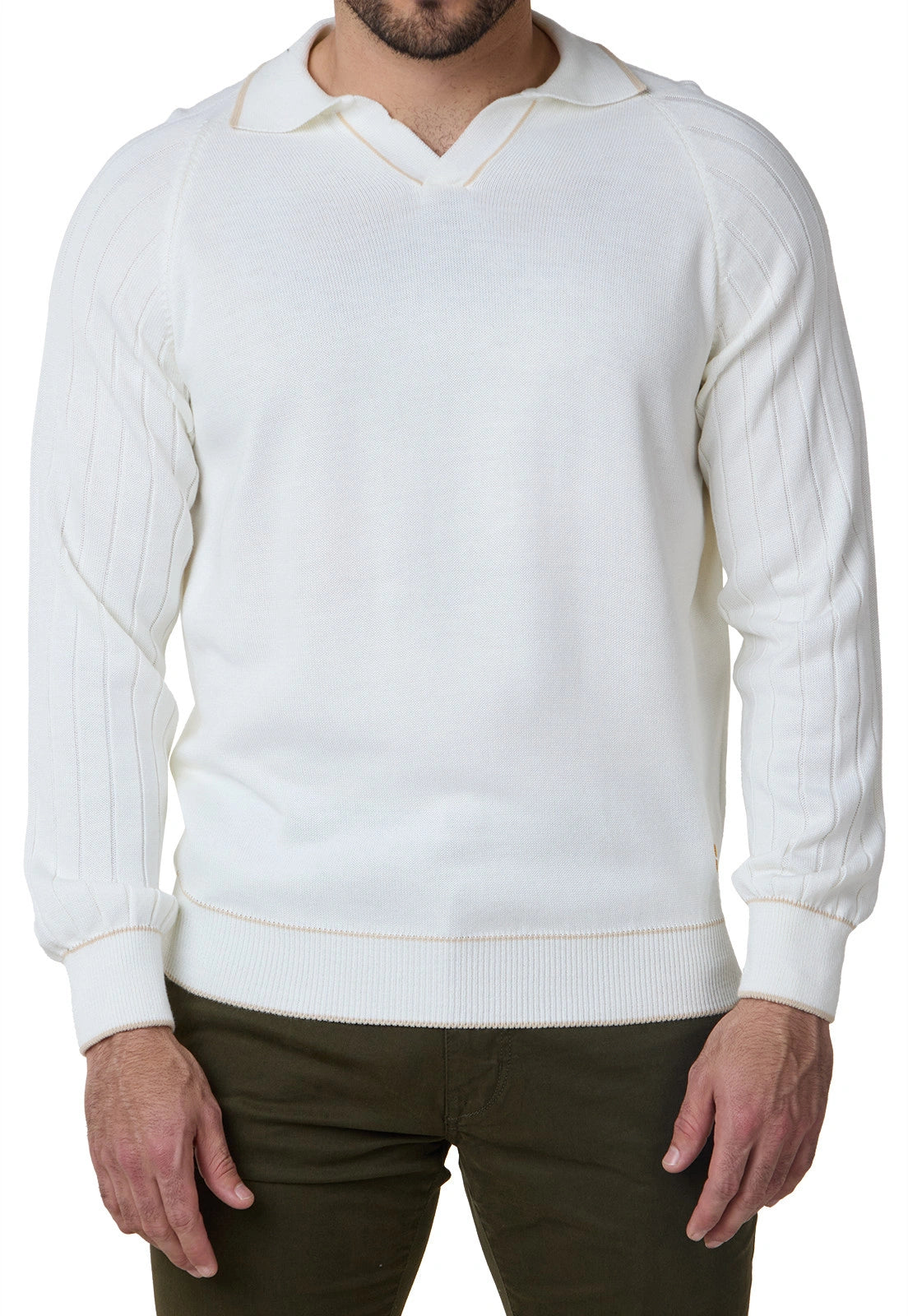 Camisa tipo polo para hombre, manga larga, estilo juvenil y clásico, color gris claro, con diseño acanalado y ribete en puños.