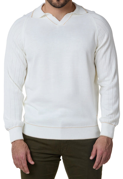 Camisa tipo polo para hombre, manga larga, estilo juvenil y clásico, color gris claro, con diseño acanalado y ribete en puños.