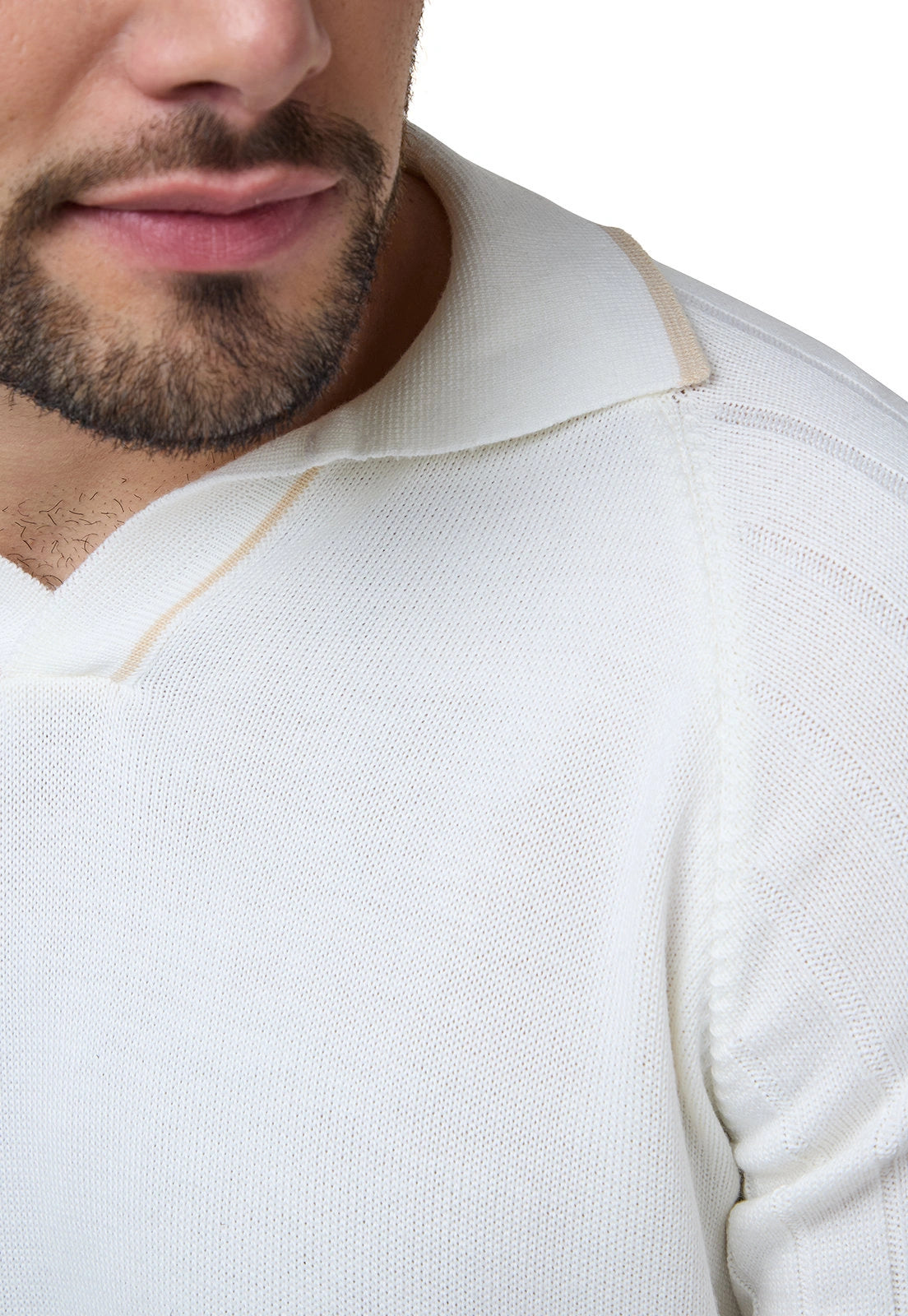 Camisa tipo polo para hombre, manga larga, estilo juvenil y clásico, color gris claro, con diseño acanalado y ribete en puños.