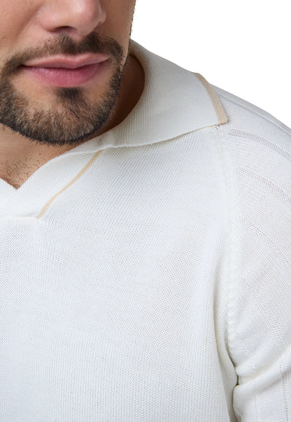 Camisa tipo polo para hombre, manga larga, estilo juvenil y clásico, color gris claro, con diseño acanalado y ribete en puños.