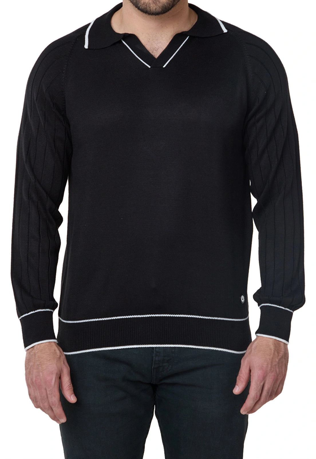 Camisa tipo polo para hombre, manga larga, estilo juvenil y clásico, color gris claro, con diseño acanalado y ribete en puños.