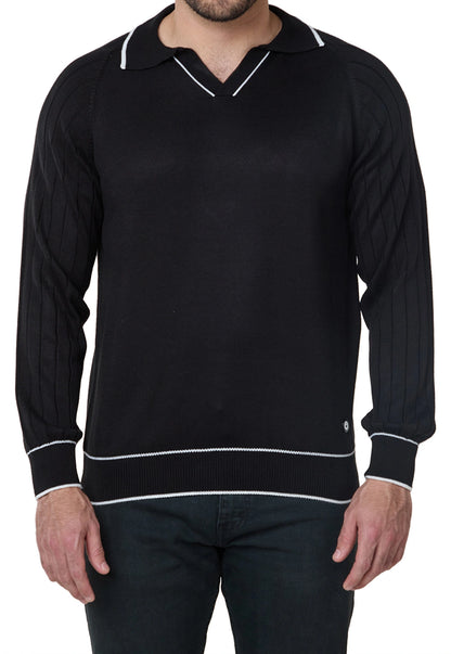 Camisa tipo polo para hombre, manga larga, estilo juvenil y clásico, color gris claro, con diseño acanalado y ribete en puños.