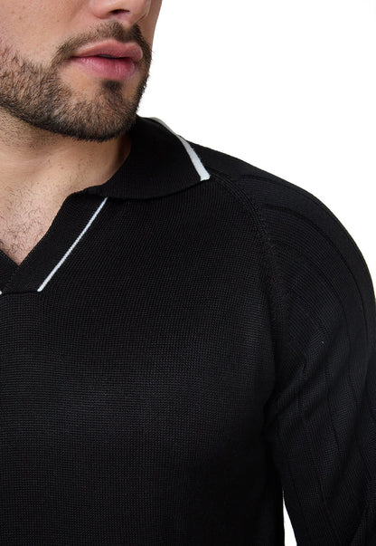 Camisa tipo polo para hombre, manga larga, estilo juvenil y clásico, color gris claro, con diseño acanalado y ribete en puños.