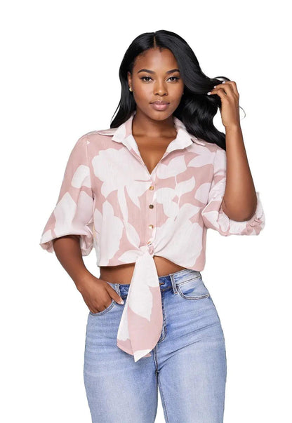 Camisa Crop Floral Manga 3/4 con botones - Giive
