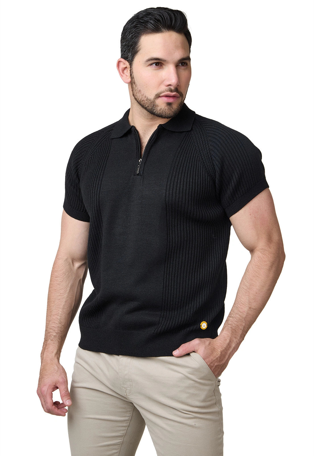 Camiseta Timothee estilo polo de mangas cortas, con cremallera y detalles acanalados para hombre, marca Giive.