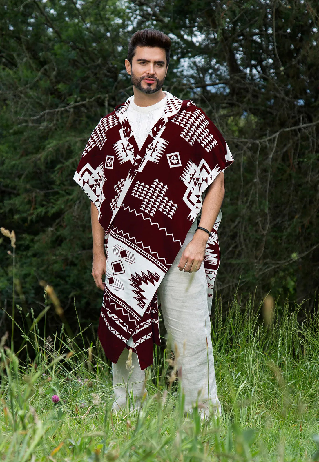 Ruana Artesanal Capota Pirámides Doble Faz para Hombre - Giive