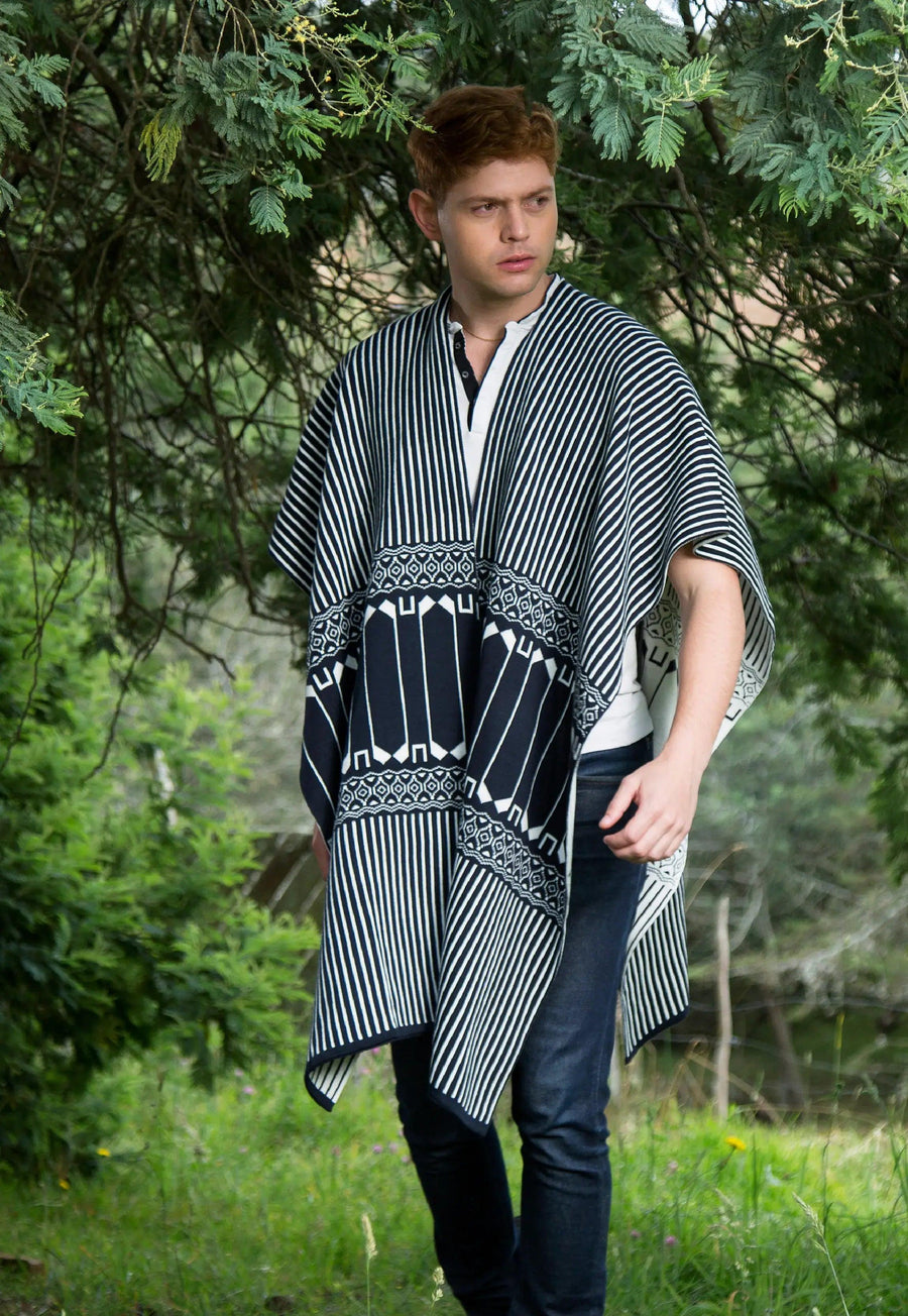 Ruana Rayas Étnica Doble Faz para Hombre – Giive