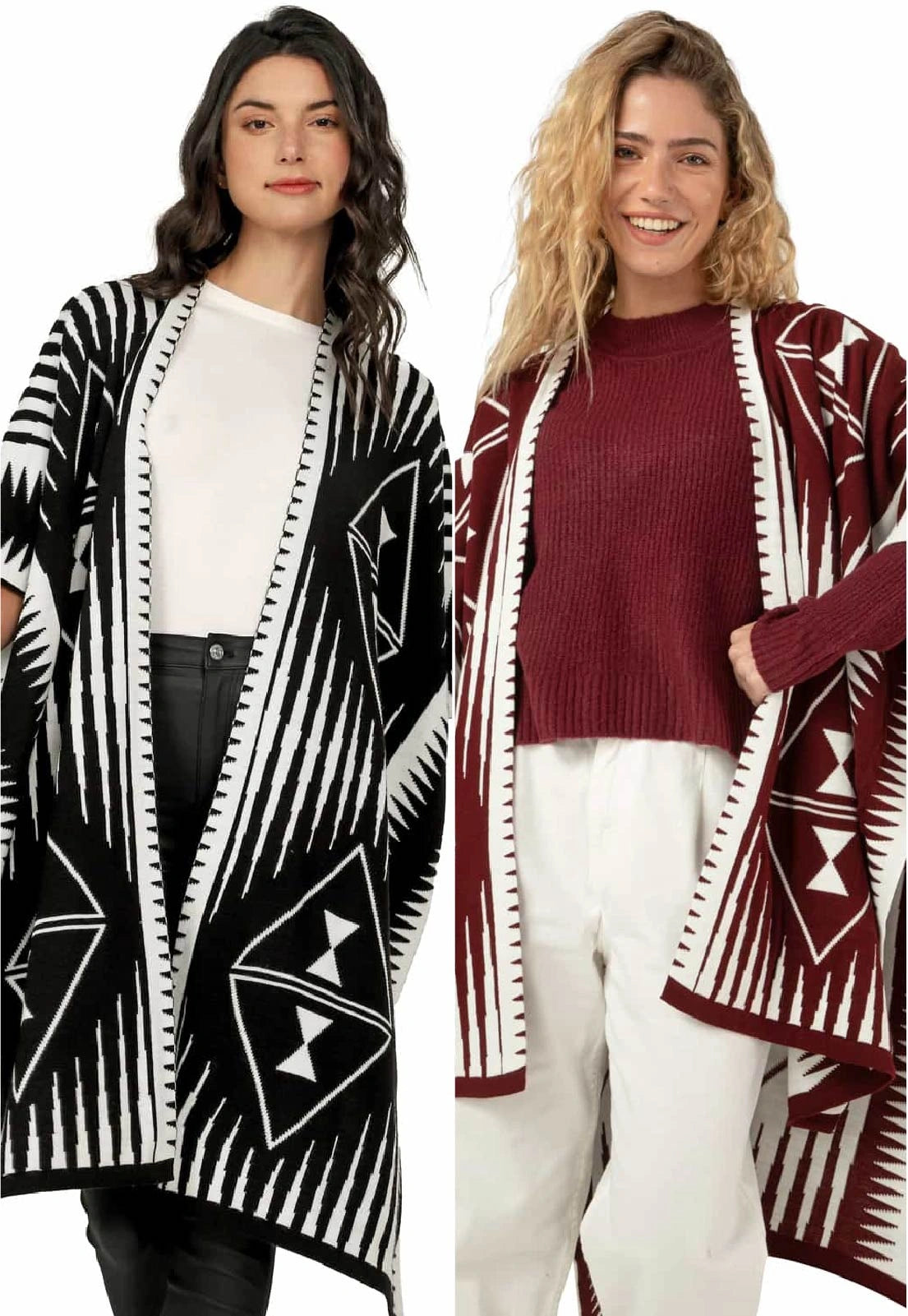 Ruana Larga Etnica 2 Colores Doble Faz - Giive