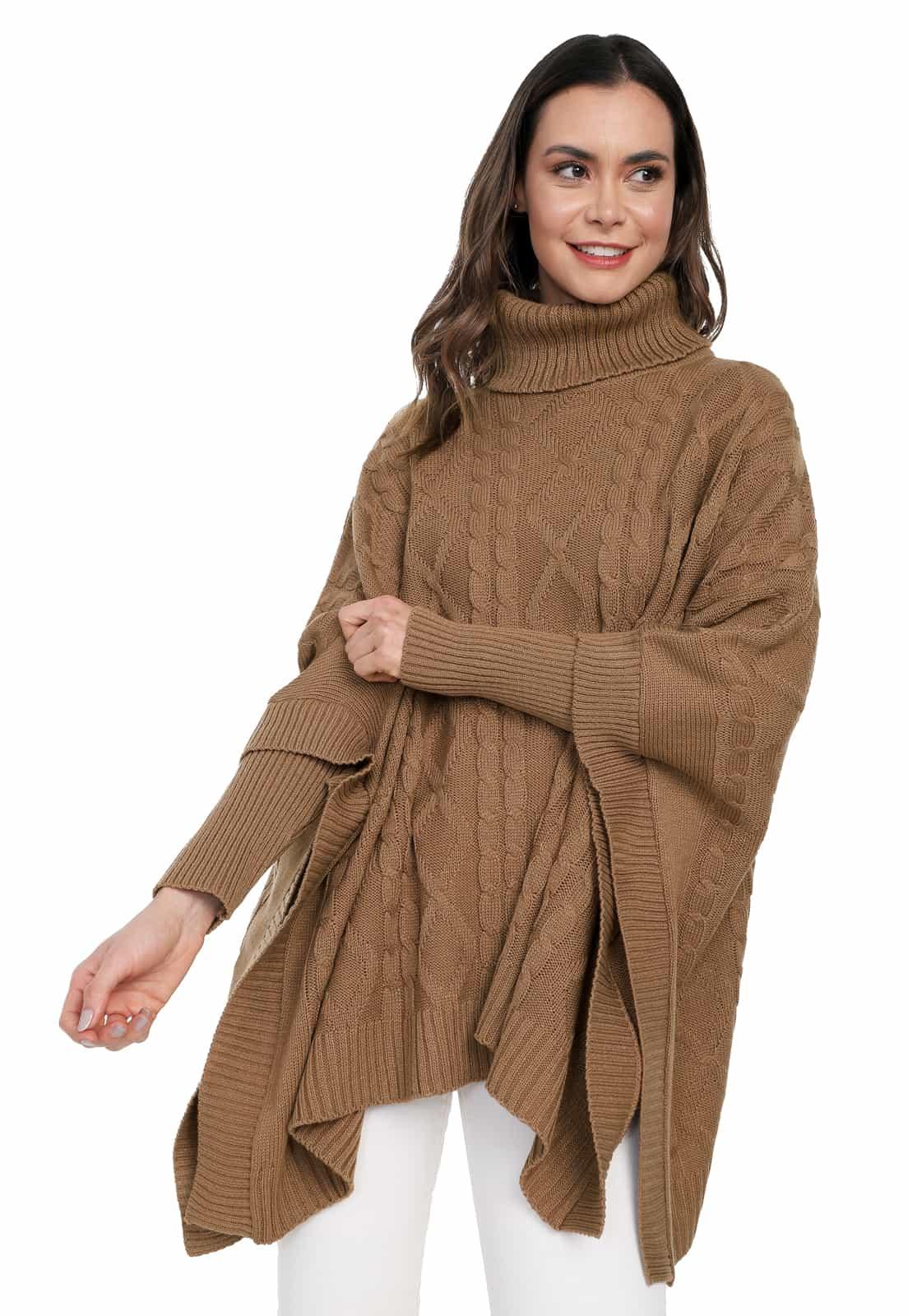 Ruana Mangas Trenza Rombos Cuello Tortuga - Prendas de vestir - Giive Giive