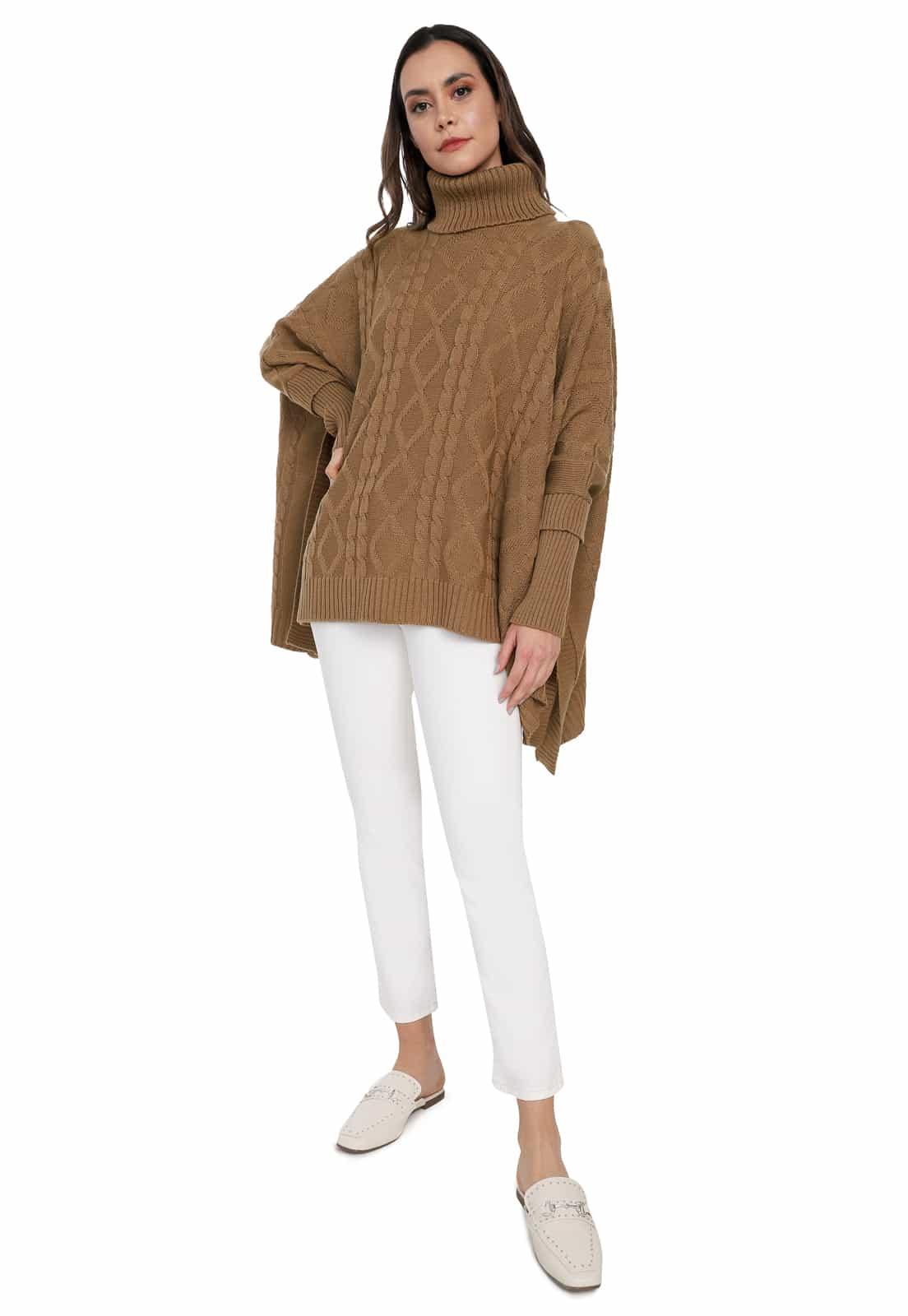 Ruana Mangas Trenza Rombos Cuello Tortuga - Prendas de vestir - Giive Giive