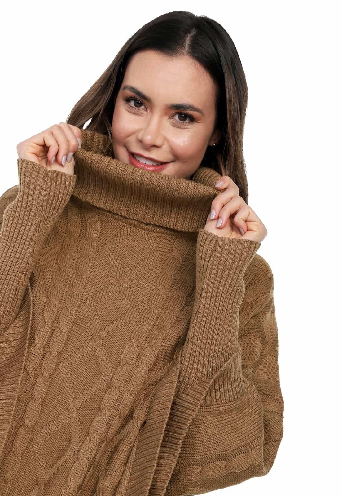Ruana Mangas Trenza Rombos Cuello Tortuga - Prendas de vestir - Giive Giive
