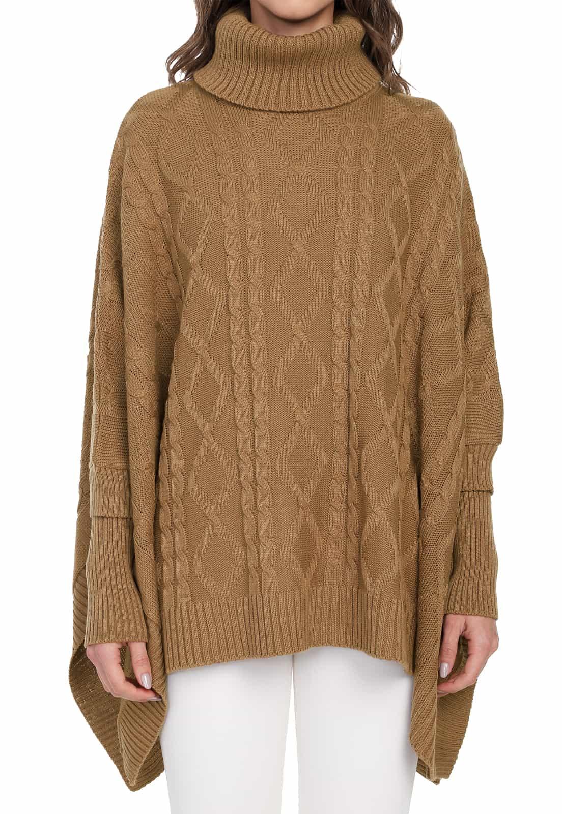 Ruana Mangas Trenza Rombos Cuello Tortuga - Prendas de vestir - Giive Giive