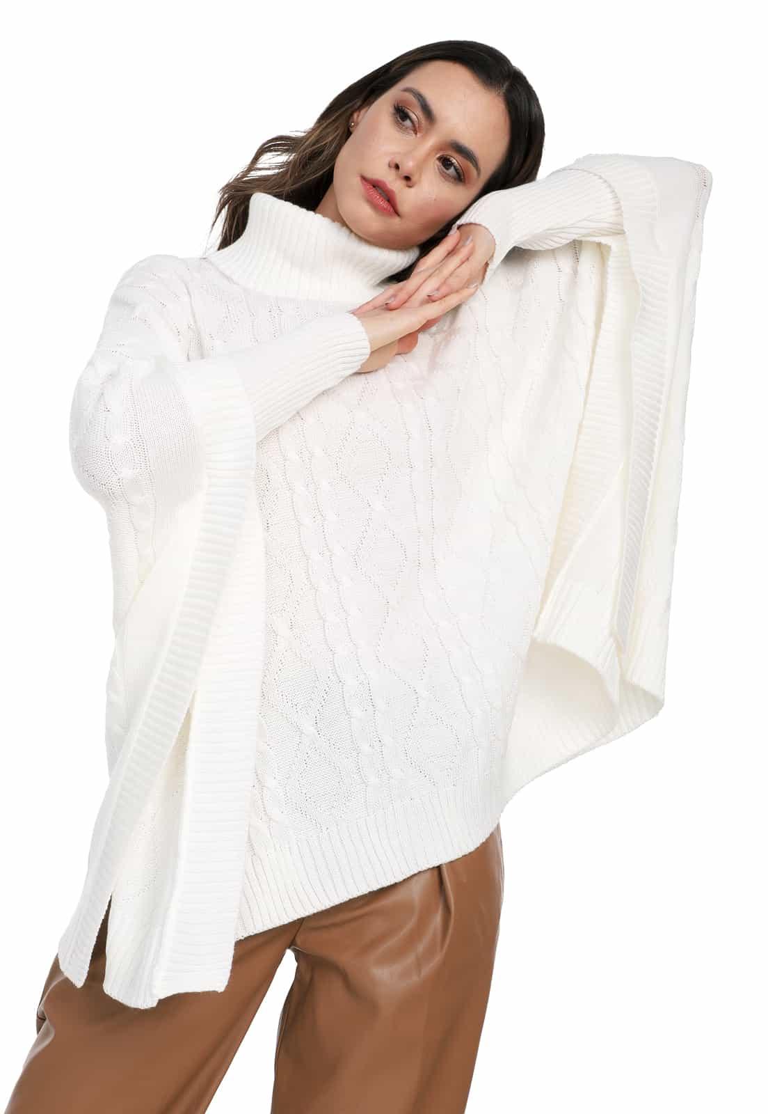 Ruana Mangas Trenza Rombos Cuello Tortuga - Prendas de vestir - Giive Giive