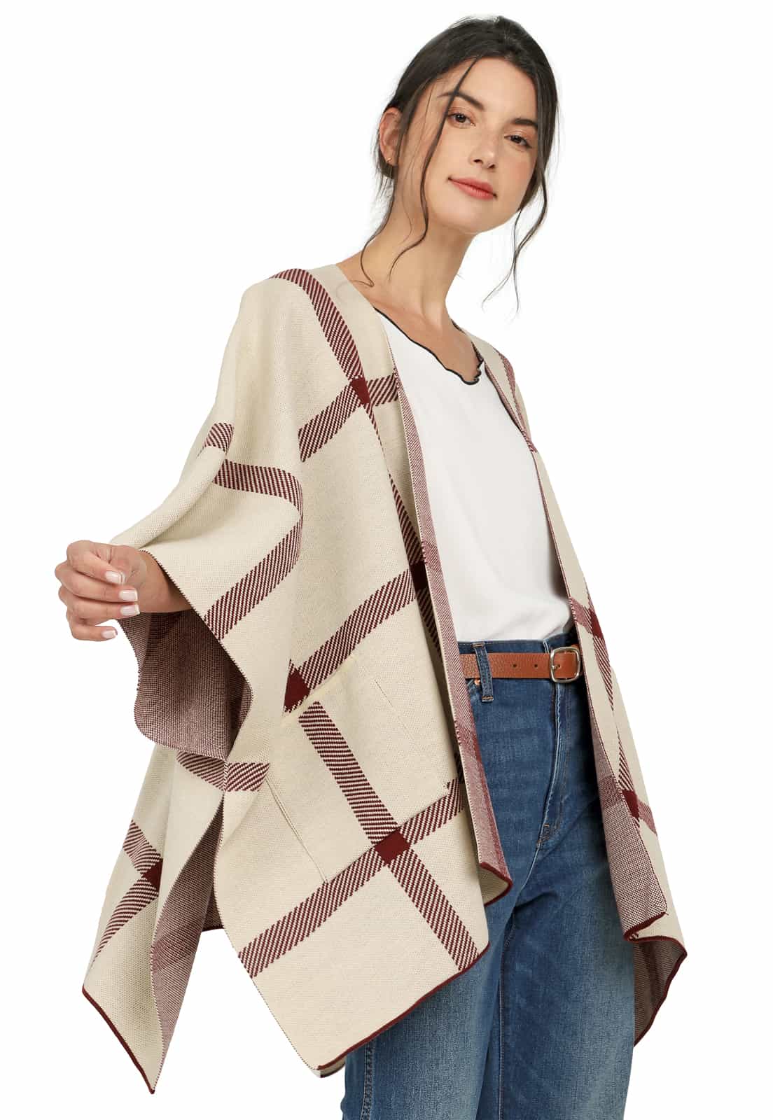 Ruana Abierta para Mujer Rayas Verticales y Horizontales - OMA567 - Giive Fabricante Colombiano de Ruanas para Mujer y Hombre