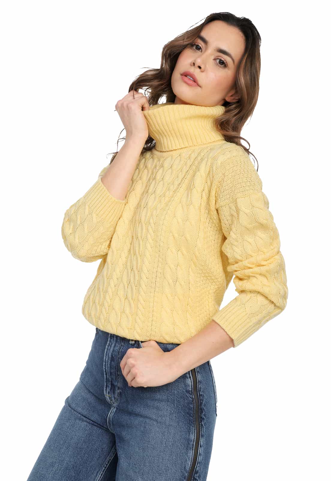 Saco para Mujer Trenza Completo Cuello Tortuga  - UMC512 - Giive Fábrica de sweaters para Mujer colombia