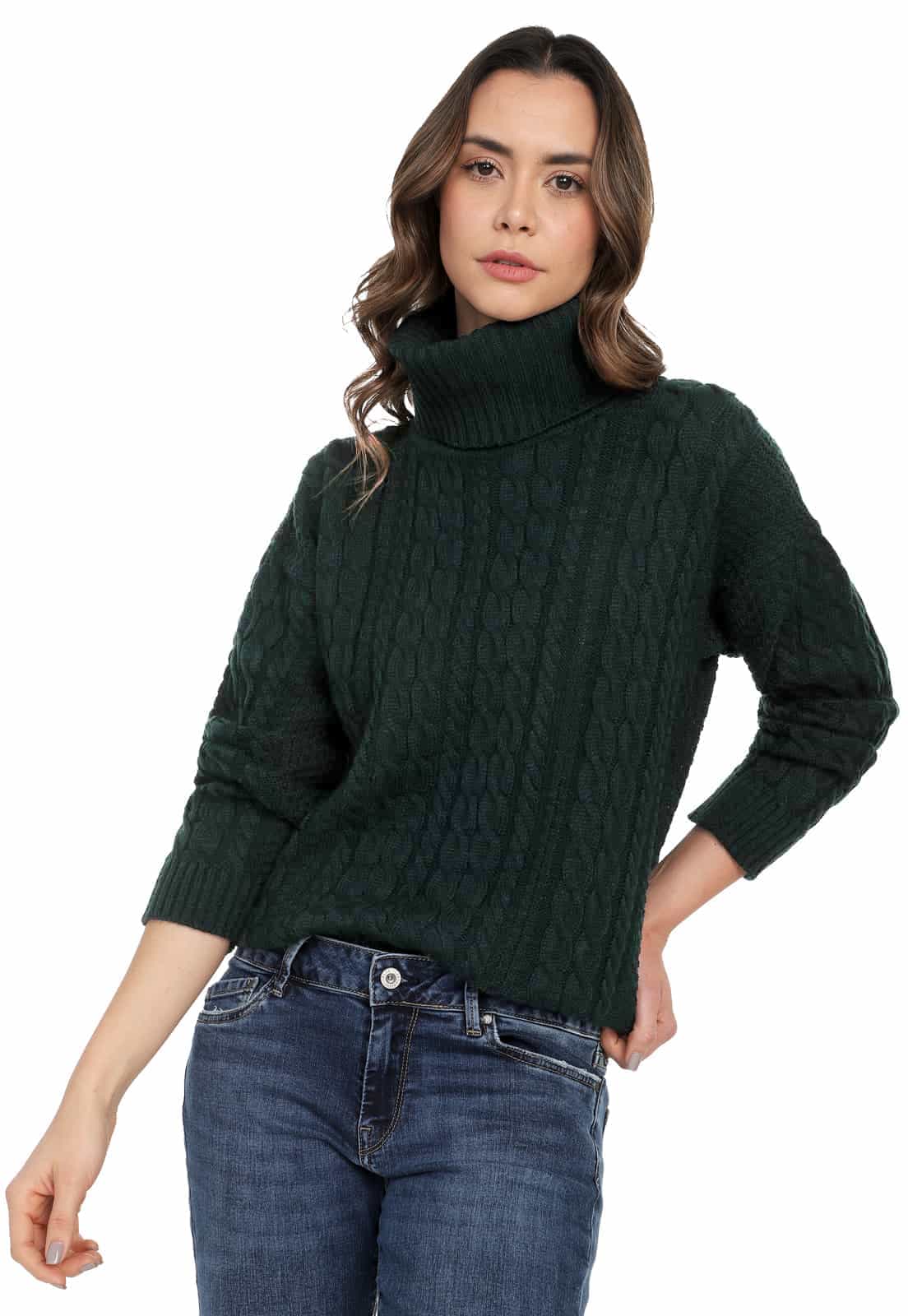 Saco para Mujer Trenza Completo Cuello Tortuga  - UMC512 - Giive Fábrica de sweaters para Mujer colombia