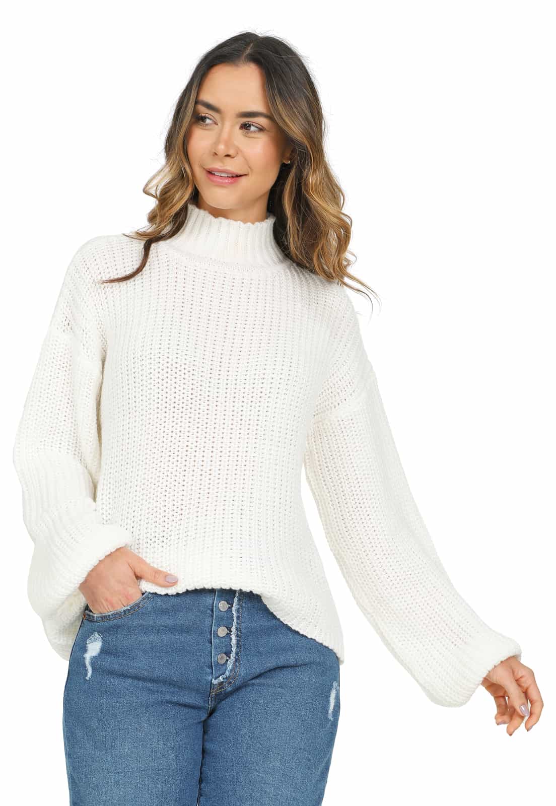 Saco para Mujer Punto Ingles Grueso Cuello Alto - Giive Fábrica de sweaters colombia